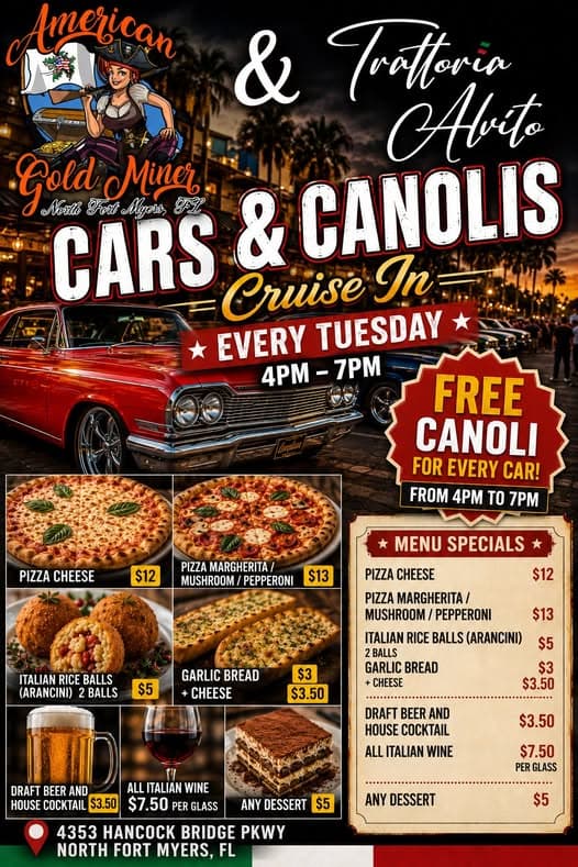 American Gold Miner & Trattoria Avito Cars & Canolis Cruise In